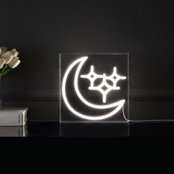 Starry Crescent Square Contemporary Glam Acrylic Box USB Operated LED Neon Light - JONATHAN Y